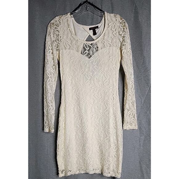 Material Girl Bodycon Dress Size Medium Ivory Lace Lined Sheer Hem & Sleeves0 - Picture 1 of 10